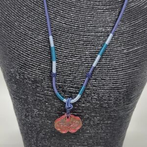 Liuligongfang Blue and Teal Necklace with Pink Crystal Pendant